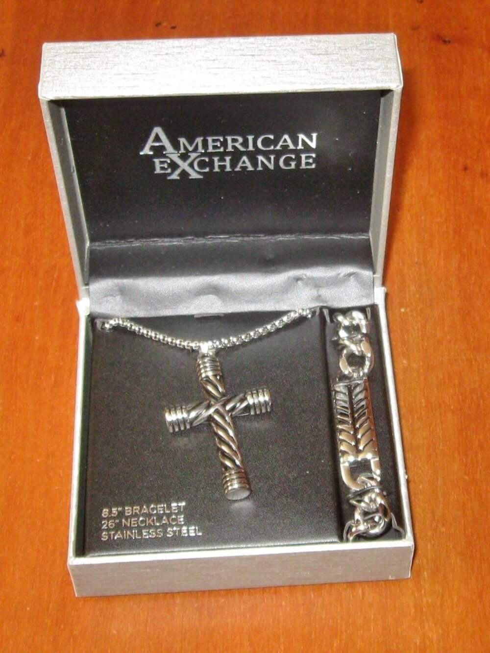 American Exchange Cross and Bracelet Set Stainless Steel NOS Men's Accessories